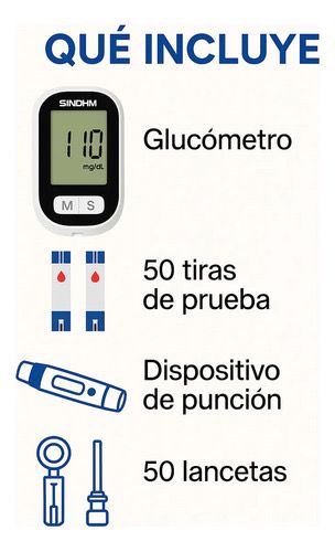 Glucómetro Digital de Precisión (Diseño Indoloro) + Kit Completo (50 Tiras + 50 Lancetas + Dispositivo de Punción)