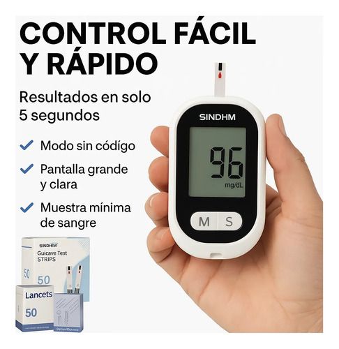 Glucómetro Digital de Precisión (Diseño Indoloro) + Kit Completo (50 Tiras + 50 Lancetas + Dispositivo de Punción)